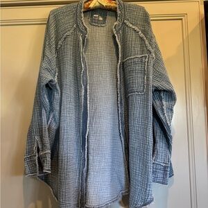 Aerie Textured Blue Button Down Shirt
